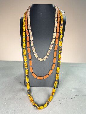 Paul Ropp Handmade Fabric Bead Necklace 26" Multicolor Statement Jewelry